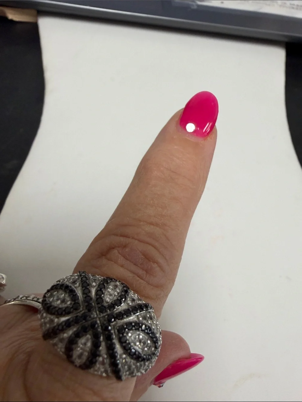 Sterling Silver Black Spinel and Cubic zirconia Dome Ring